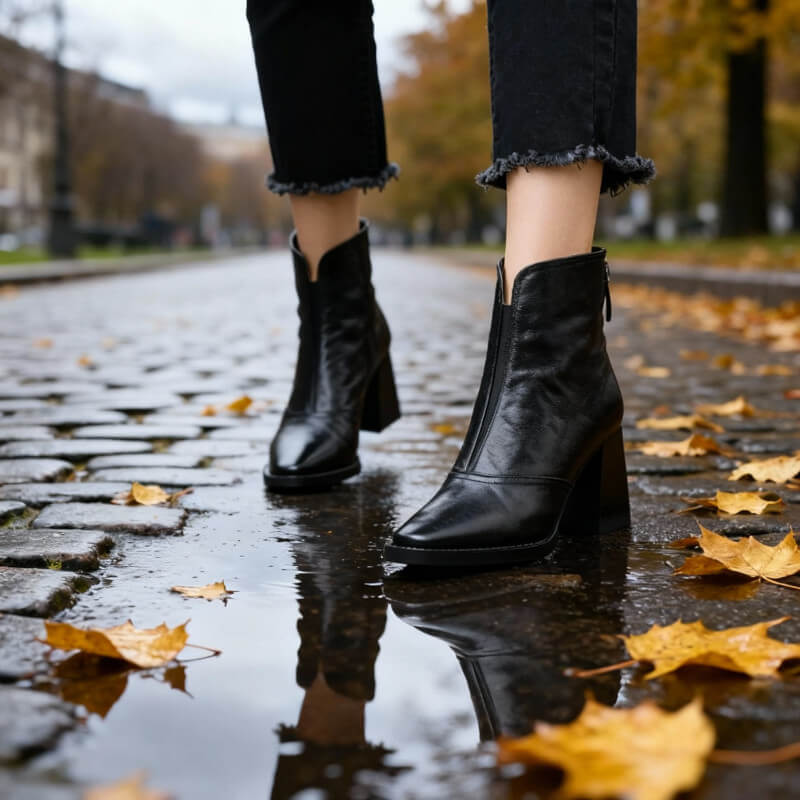 Agnes - Behagelige læderstøvletter med tåkappe og ankellængde