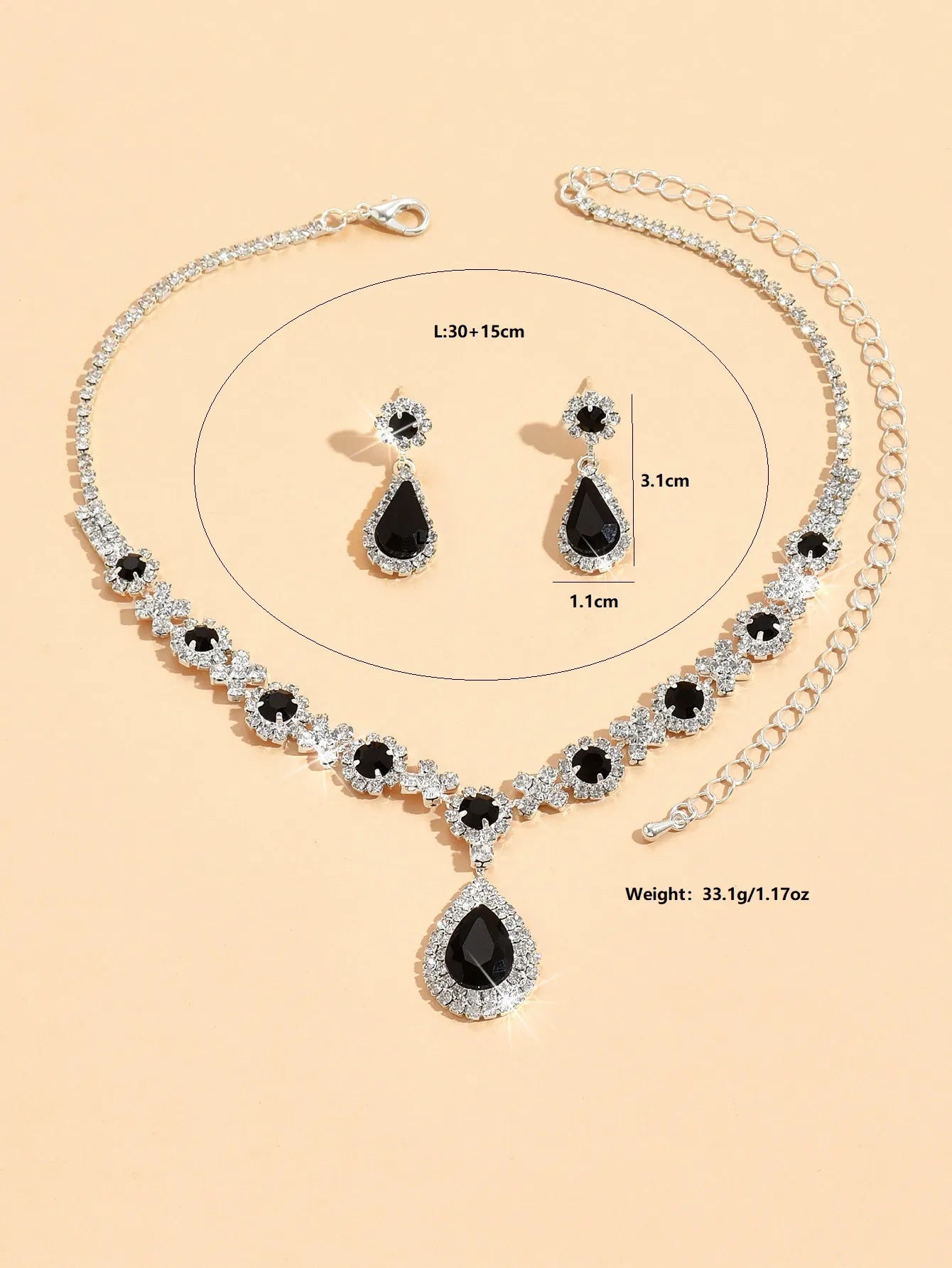 Freja - Krystal-dråbe halskæde og øreringesæt